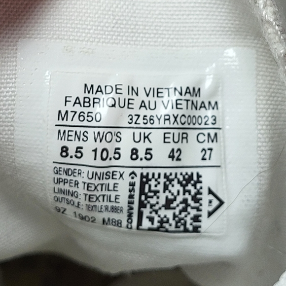 Converse Chuck Taylor All-Star High Top White Sneakers Women's 10.5 Men's 8.5 - Picture 12 of 12